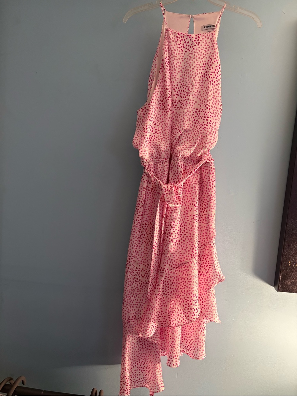 Express Pink Polka-Dot High-Low Halter Dress